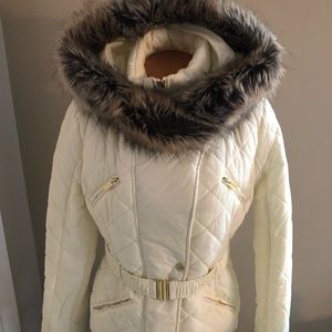 Rachel Roy fur trimmed hooded coat